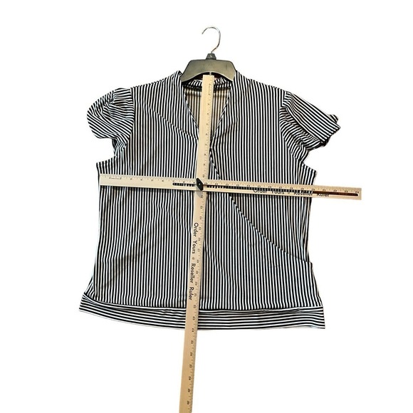 Adrianna Papell Blouse Top Women's Size L Black/White V-Neck Ruffle Short Sleeve - Picture 5 of 5